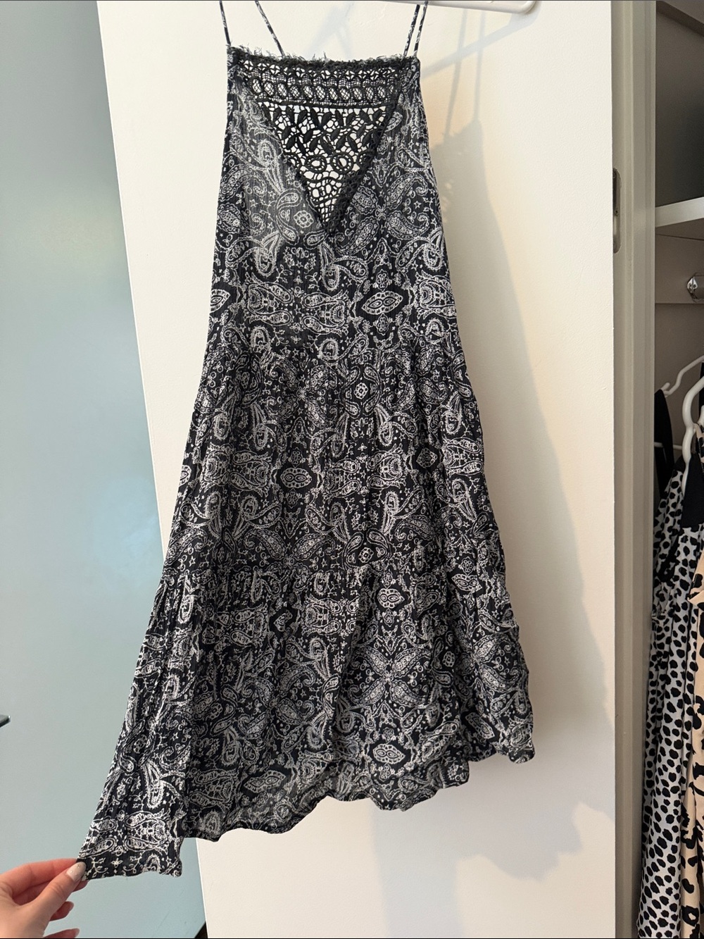 Black Paisley Spaghetti-Strap Skirt